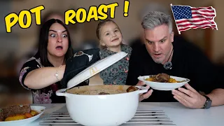 Brits Try American Pot Roast for the First Time! 🍲 (Classic Comfort Food Recipe)