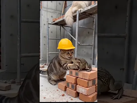 The construction worker was very scared.İnşaat işçisi çok korktu🤣funny cat animals cartoon🤣🐈