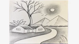 Simple landscape scenery drawing with pencil | you can draw this easily