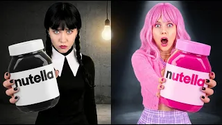 PINK VS BLACK FOOD CHALLENGE | Wednesday VS Enid | Funny Situations