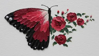 Oil Pastel Palette Knife Drawing - Ruby Rose Butterfly