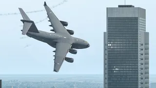 C-17 Take Off Almost Crash Into Big Tall Buildings | X-Plane 11