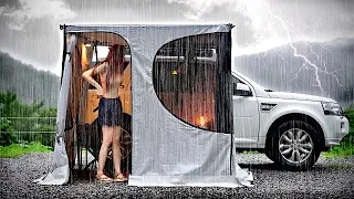 Heavy rain mountain top solo car camping /non stoping rain sound for relaxing