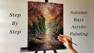 Autumn Forest with Light Rays | STEP by STEP Acrylic Painting Tutorial