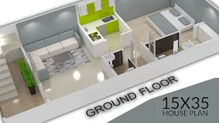 15X35 House Plan for a Small Plot | Low Budget Home Design & 3D Elevation