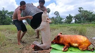 Wow! Grilling Pig Using Fuel tank Eating Delicious