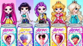 K-Pop Huntrix Rumi, Mira, Zoey and Princess Peach get Saja Boys Dress up | Paper Fashion DIY