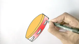 Draw a Tambourine percussion  musical instrument easy pencil pen drawing