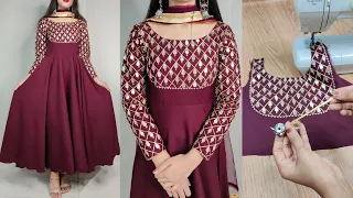 Gotta patti work/designer gown cutting and stitching /neck embroidery design/ neck embroidery design