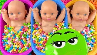 Full of 3 Rainbow BathTubs Candy with M&M's & Magic Slime Cutting Video