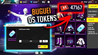 BUG COMO PEGAR MUITOS TOKENS FF! TROQUEI POR 200 TICKETS DIAMANTE ROYALE ESTILHAÇOS CUBO FREE FIRE