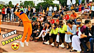 Backflip In Public ! Delhi cute girl funny 😆 reactions 🤣