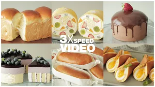 (110) 3x Speed 케이크 디저트 베이킹 영상 : Cake Dessert Baking Video | 딸기 케이크,빵,치즈케이크,크레이프 케이크 | Cooking tree