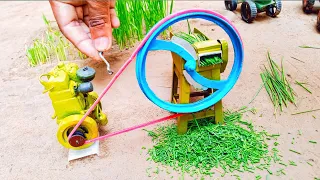 chaff cutter machine rural mini project with a diesel engine and mini tractor