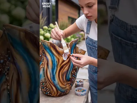 A planter that looks like an abstract artwork with beads