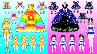 Paper Dolls Dress Up - Day Mom and Night Mom Gave Birth Many Babies 🌞🌙 - Barbie Story & Crafts