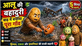 🌧️ बाढ़ में आलू की बहादुरी 🥔 | आलू ने बचाया पूरा गाँव 😱 | Emotional Hindi Story | Cartoon Story