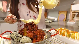 ENG)🍖치즈폭포 매운갈비찜🔥새로운 주방용품 언박싱하고 직접 키운 바질로 바질 페스토, 바질토마토크림 샌드위치 만들기| 춘천나들이| 🍑그릭복숭아, 무생채비빔밥과 화전