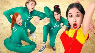 프로 오징어 게임 선수의 모습 || 123 GO! CHALLENGE의 실제 생활에서 오징어 게임하기