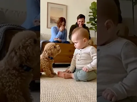 初めて犬に文句を言われた赤ちゃん、どうしていいか分からず固まってしまう。。。#dog #baby #cute #funny #shorts #shortvideo #赤ちゃん #トイプードル