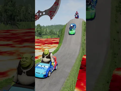 Weird Cars Driving Downhill to VERY GIANT Spinning BATARANG in BeamNG.Drive