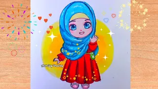 Beautiful Girl Drawing❤️|How to draw A Hijabi girl| رسم بنت محجبة كيوت | رسم فتاة | تلوين #رسم #cute