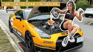 GIRLFRIEND VS GTR OIL CHANGE CHALLENGE