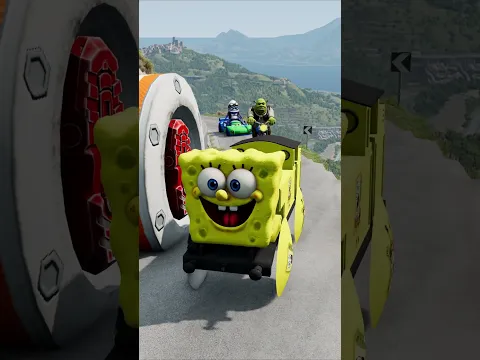 Weird Cars and Motorcycles Going to Push by Giant Foot Iron Man Bollard From A CLIFF in BeamNG.Drive
