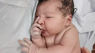 Most Beautiful and Chubby 5.8kg newborn baby immediately after birth sucking his thumb is Gorgeous