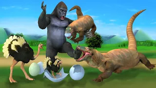शुतुरमुर्ग अंडा विशाल गोरिल्ला और बड़ी छिपकली Komodo Vs Giant Gorilla Save Ostrich Egg Hindi Kahani