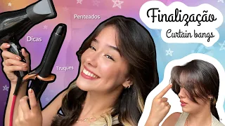 Como MODELAR a franja CURTAIN BANGS ✨ ~ com secador, chapinha, babyliss, dicas, truques, penteados