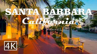 [4K]Santa Barbara Sunset Walk from State St to Stearns Wharf, California