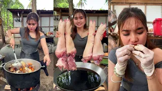 Amazing cooking deep fried pig leg recipe