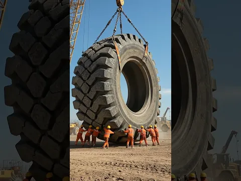 Very Large Mining Truck Tire Being Maneuvered