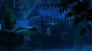 🌩️ Heavy Rain & Strong Thunder Lightning On A Tin Roof | Storm Sounds In The Dark Night