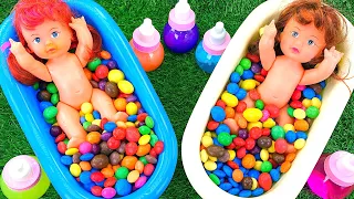 Satisfying Video | 2 BathTub Full of Candy with Skittles & Slime Balls & Milk Bottle Cutting ASMR