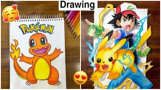 PENCIL colour | Easy Drawing | POKEMON 🤩