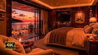 Calm Ocean Ambience for Sleep | Cozy Luxury Yacht at Sunset  , Relaxing & Stress Relief