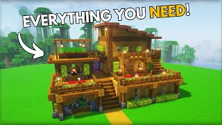 Modern Survival Wood House!?🏠(Easy and Fast Tutorial) [MINECRAFT]