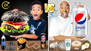 تحدي الابيض 🤍ضد الاسود 🖤لون واحد لمدة 24 ساعة ⏰ اكل وشرب وكل شئ !! (ندمنا 😭)