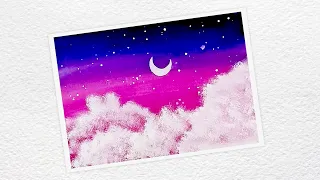 Pink Cloud Sky Painting | Acrylic Painting For Beginners | Easy Painting Tutorial