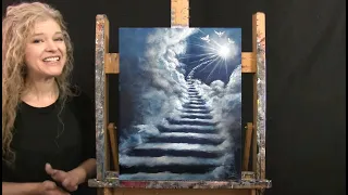 Learn How to Paint "HEAVENLY STAIRWAY" with Acrylic - Paint and Sip at Home - Step by Step Tutorial