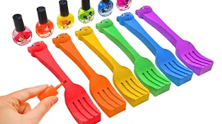 Satisfying Video | DIY How To Make Kinetic Sand Rainbow Bear Fork w Nail Polish Cutting ASMR