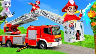 Resgate um gato com um caminhão de bombeiros real