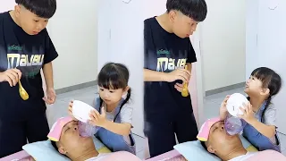 My Daughter Feeds Dad Pills In A Second, Shocking Her Bro!#fatherlove #cutebaby #funny #family#fun