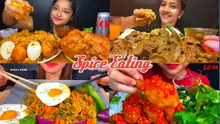 ASMR EATING SPICY CHICKEN CURRY, CHICKEN LIVER CURRY, MAGGI, EGG CURRY, RICE || Spice Eating Show ||