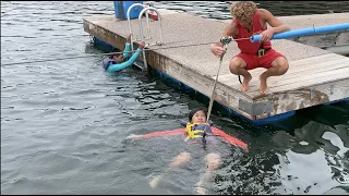 Dangling Sliding and Swimming on a Zip Line at an old Stone Quarry Vacation