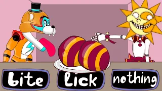 Daycare Attendant Vs Freddy Animatronic at FNAF 9 | Bite Lick or Nothing Challenge