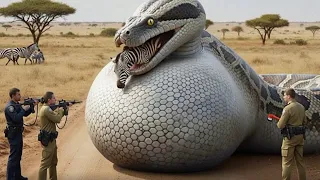 Courageous Rescue Team Subdues Giant Python to Free a Wild Zebra!