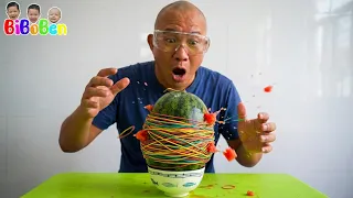 How many rubber bands does it take to blow a watermelon into air?